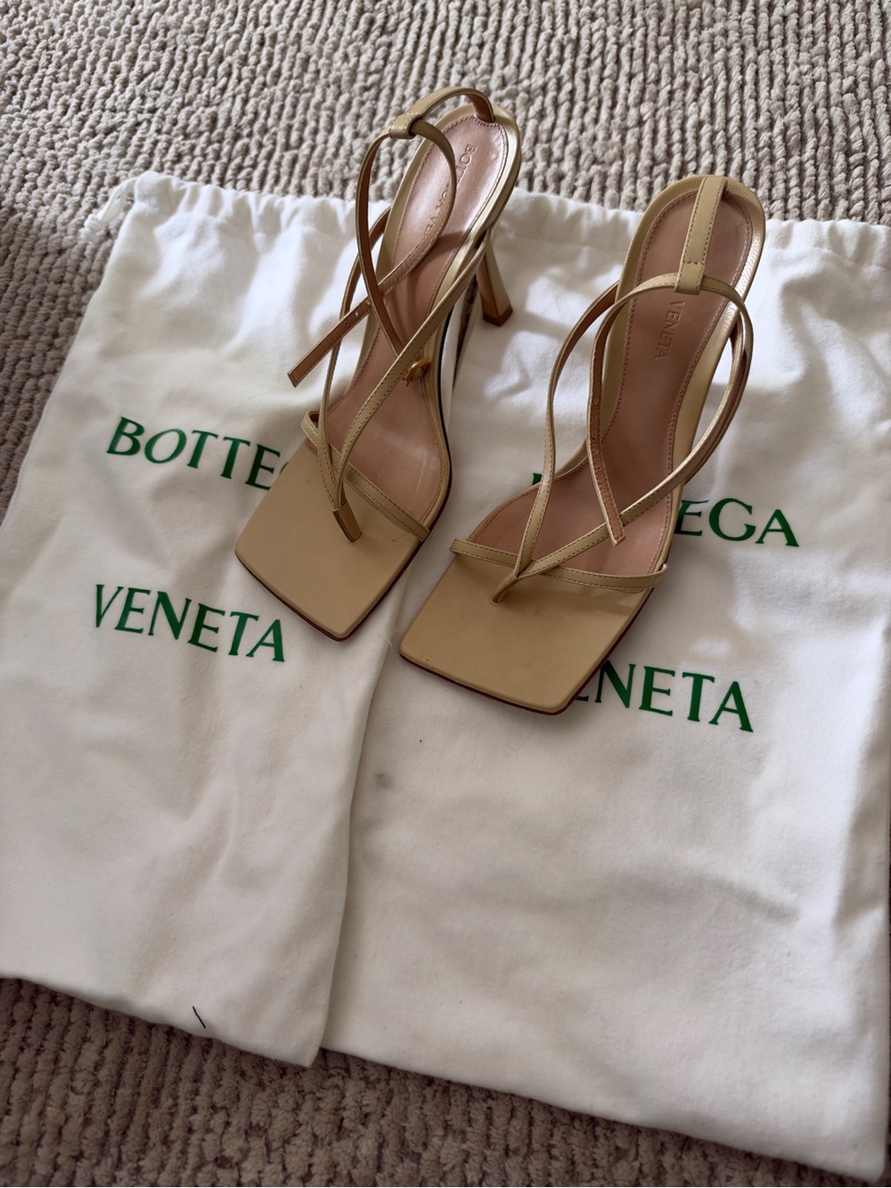 Bottega Veneta Beige Square-Toe Strappy Heels